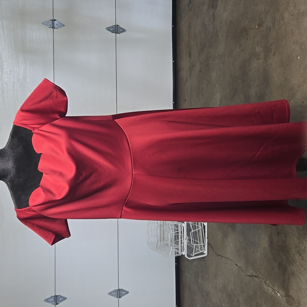 Boohoo Deep Red Midi Skater Dress